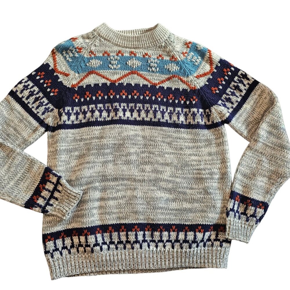VTG NORDIC‎ Fair Isle SWEATER Pullover Knit ACRYLIC MENS Sz M/L Gray 70s 80s Ski
